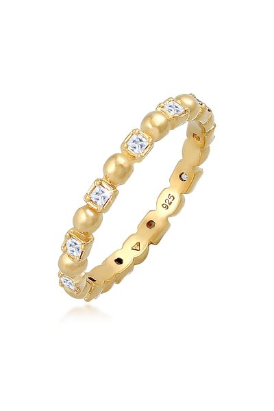 ELLI Ring Damen Bandring Kugel Quadrat Minimal mit Zirkonia in 925 Sterling Silber
