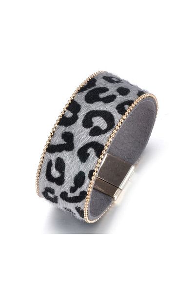 REDz Accessories Brățară de damă, din piele ecologică, imprimeu animal, gri/negru