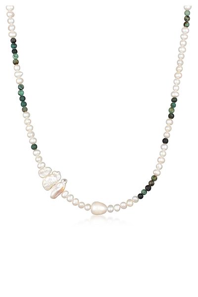 HAZE & GLORY Necklace Süßwasserperlen Afrikanischer Türkis T-bar 925 Silber