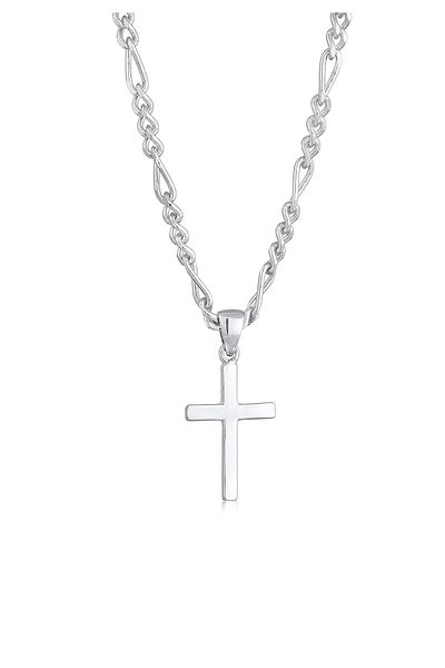 KUZZOI Halskette Herren Kreuzanhänger Basic Figaro aus 925 Sterling Silber