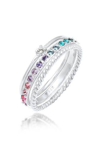 ELLI Dámský prsten Vícebarevný třpytivý s krystaly Barevný v 925 Sterling Silver pozlacený