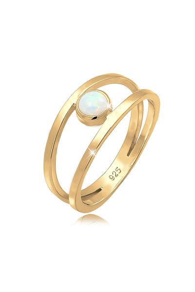 ELLI Ring Woman Band Double Row Synthetic Opal 925 Sterling Silver