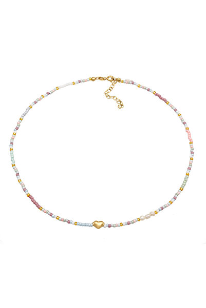 ELLI Dámský náhrdelník Choker se skleněnými korálky ve tvaru srdce Trend ze stříbra 925, pozlacený