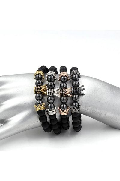 REDz Accessories Brățări King, Coroană cu Pietre Onix, Auriu-Roz/Negru