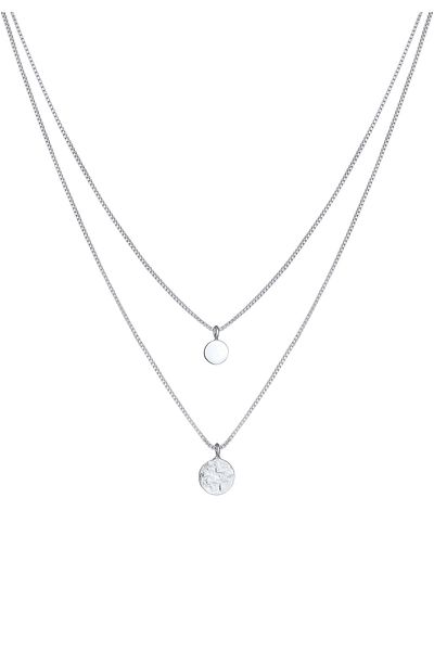 ELLI Colier Damă Strat Trombocite Pandantiv Basic ciocanat În Argint Sterling 925