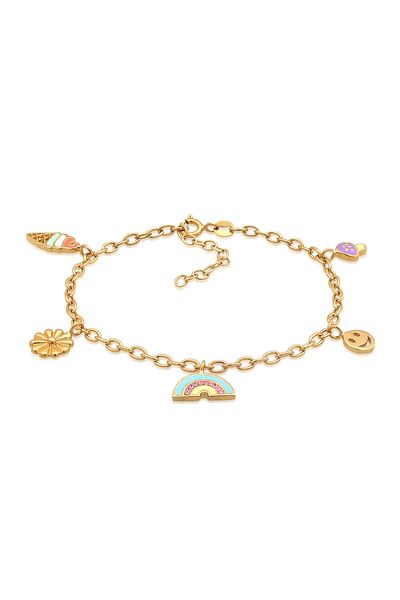 ELLI Armband Damen mit lachendem Gesicht Blume Pilz mit Emaille und Glaskristall 925 Sterling Silber