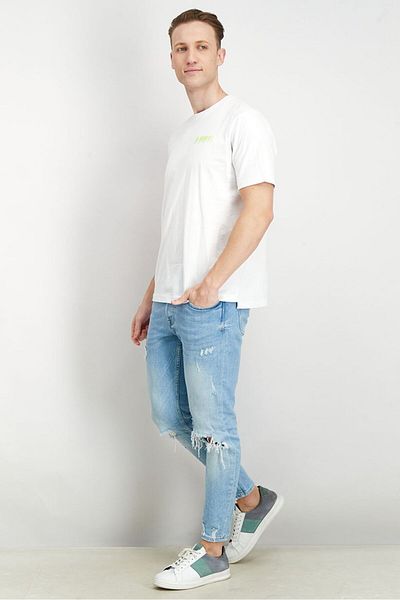 Diesel Men Crew Neck Short Sleeve Brand Logo T-shirt, White