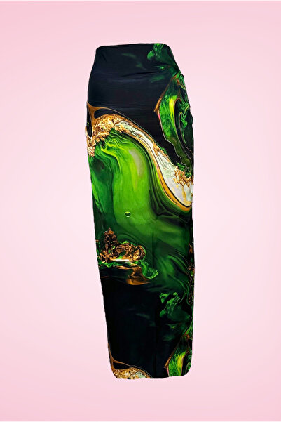 pistore Πράσινο μαύρο μαρμάρινο μοτίβο μακρύ γυναικείο φόρεμα παραλίας Pareo σατέν Νέα σεζόν