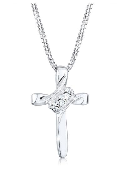 ELLI Colier Doamna Cruce Religie Cu Cristale Din Argint 925
