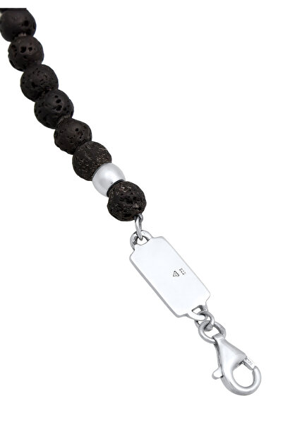 KUZZOI Pánský náhrdelník Vintage Surfer Trend s lávovými koulemi ze sterlingového stříbra 925