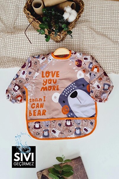 Babydonat Big Bear Patterned Liquid Proof Long Sleeve Unisex Food and Activity Bib