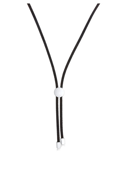 ELLI Dámský kožený náhrdelník s černým syntetickým diskem a trendy motivem ze sterlingového stříbra 925