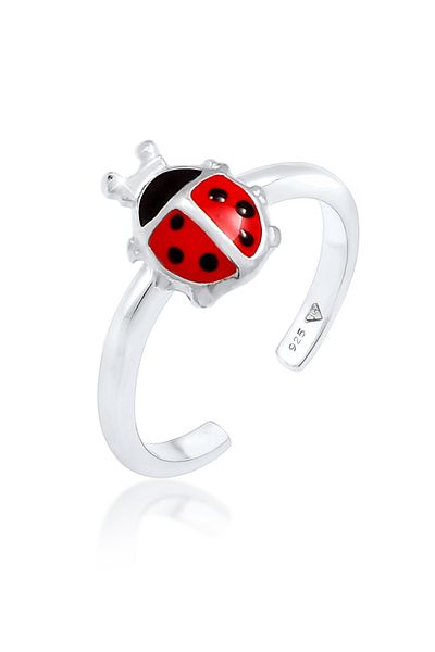ELLI Ring Kinder Marienkäfer mit Emaille veredelt verstellbar in 925 Sterling Silber