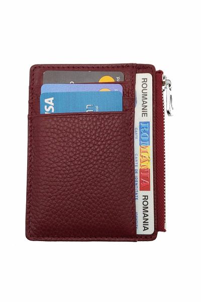 OEM Wallet for cards and ID, Leather, Burgundy, 11 x 8 cm