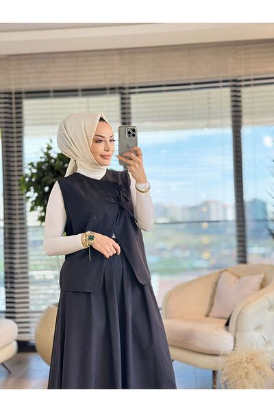 ALANUR 2928 Vest Lacing Detailed Skirt Suit