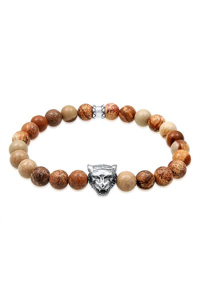 KUZZOI Bracelet Herren Tiger Kopf Achat Jasper Look 925er Silber