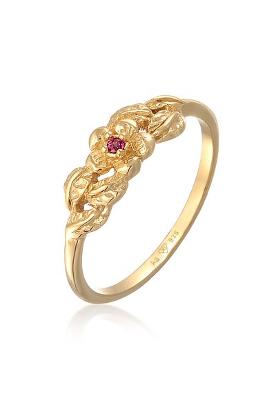 ELLI Ring Ladies Flower Floral With Synthetic Ruby In 925 Sterling Silver Gold Plated