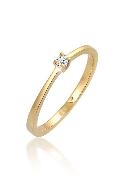 ELLI Ring Damen Verlobung Schlicht mit Diamant (0,10 ct.) in 585 Gelbgold