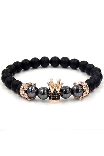REDz Accessories Brățări King, Coroană cu Pietre Onix, Auriu-Roz/Negru