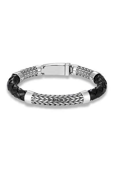 REDz Accessories Brățară Viking, Bărbătească, Piele și Oțel Inoxidabil, Neagră