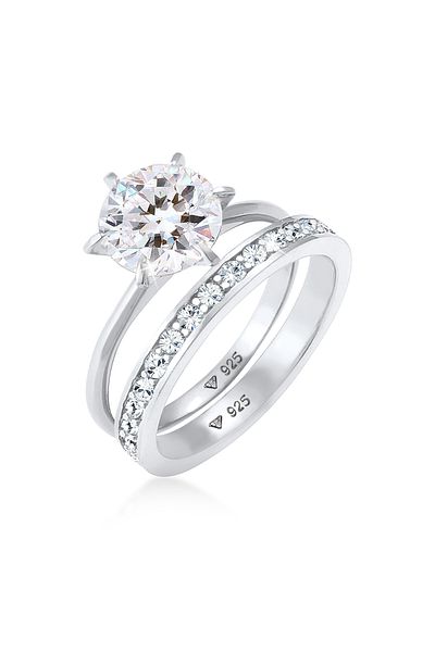 ELLI Prsten Dámský Band Set Solitaire Okouzlující s krystaly V 925 Sterling Silver