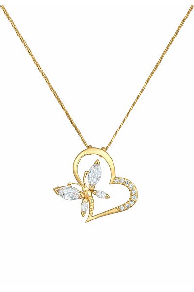 ELLI Necklace Ladies Heart Butterfly Pendant Elegant With Zirconia Crystals In 925 Sterling Silver