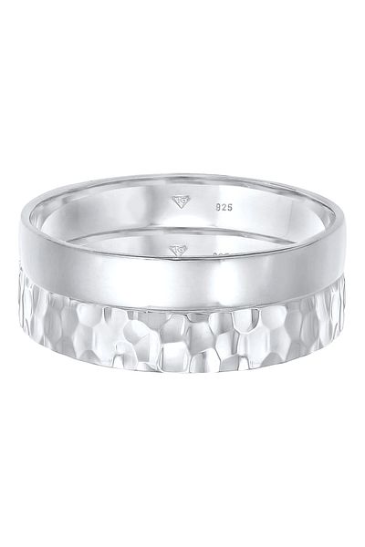 KUZZOI Ring Men Band Set Basic Hammered In 925 Sterling Silver Oxided