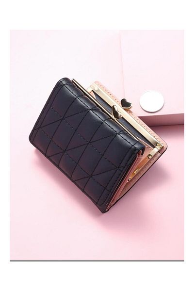 OEM Quilted Small Wallet, With Kiss Lock Closure, Minimalist, PU Leather