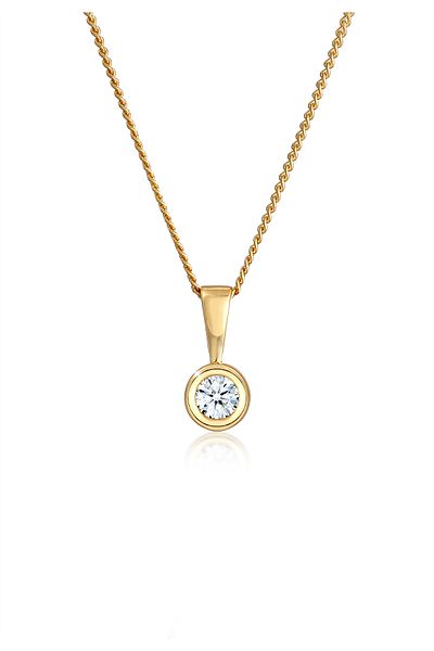 ELLI Necklace Solitär Rund Kreis Diamant (0.11 CT.) 585 Gelbgold