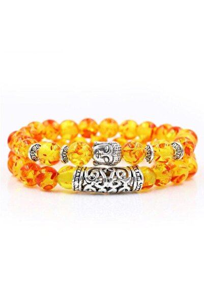 REDz Accessories Set de 2 brățări Buddha, pietre naturale, galben/roșu