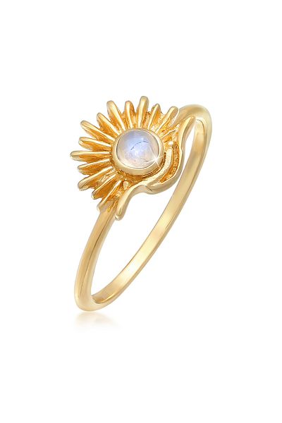 ELLI Ring für Damen – Sun Boho Trend, Blogger Moonstone, 925er Sterlingsilber, vergoldet