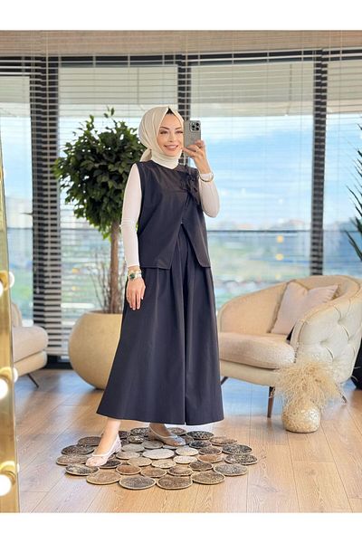 ALANUR 2928 Vest Lacing Detailed Skirt Suit
