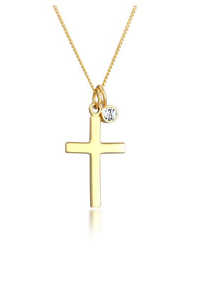 ELLI Halskette für Damen, Kreuz-Anhänger, Religion, zeitlos, mit Kristallen, 925er Sterlingsilber