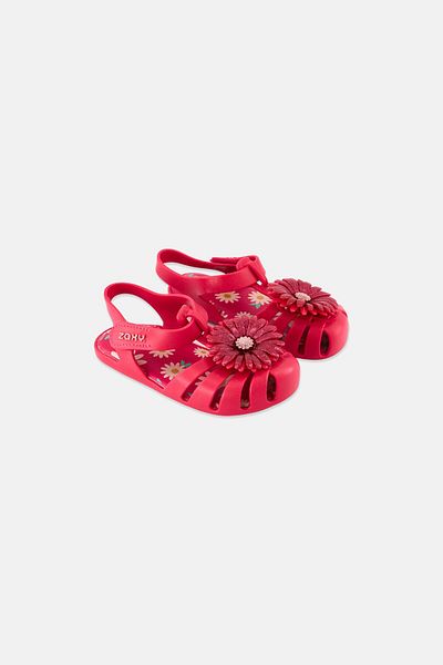 ZAXY Toddlers Girl Daisy Baby Velcro Sandals, Dark Pink