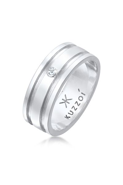 KUZZOI Ring Herrenring massiv mit Diamant (0,03 ct.) in 925 Sterling Silber