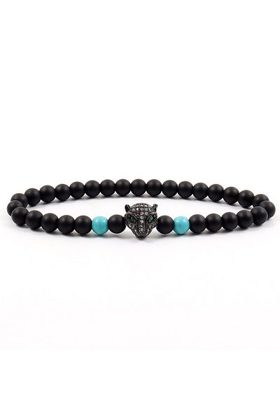 REDz Accessories Brățară Panthera, Mărgele, Bărbați, Elastic, Cap de Leopard, Turcoaz și Negru