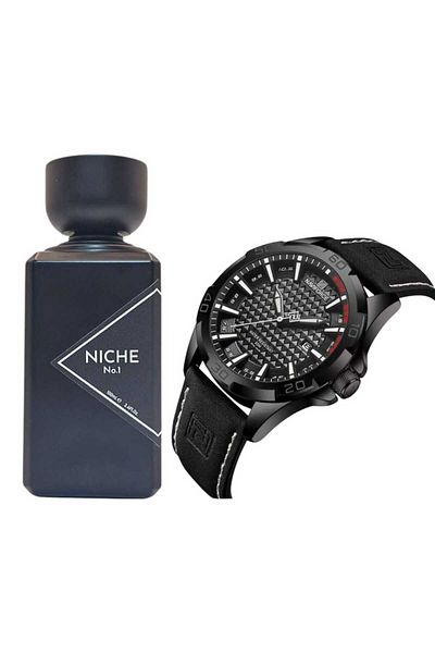 Naviforce Naviforce Men's Analog Sports Watch with Leather Strap and Niche Perfume 100ml