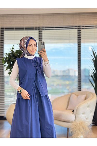 ALANUR 2928 Vest Lacing Detailed Skirt Suit