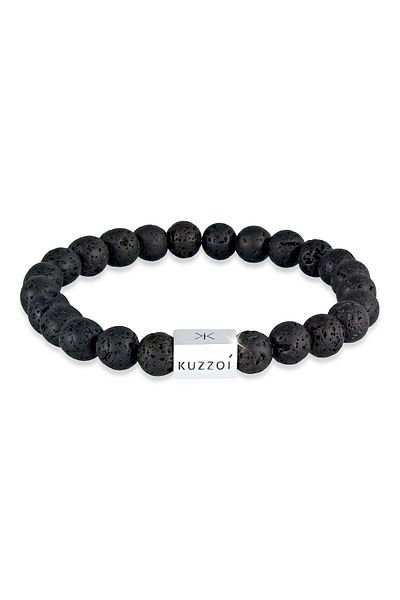KUZZOI Armband Herren Lava Edelstein Perle Rechteck Trend In 925 Sterling Silber