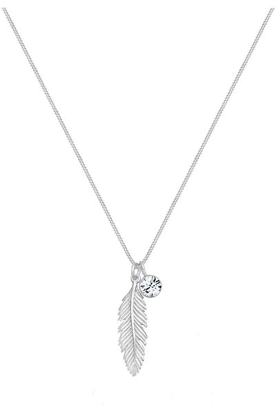 ELLI Halskette Damen Feder Anhänger Boho mit Kristall in 925 Sterling Silber