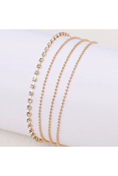 REDz Accessories Brățară Glamour Foot, 4 straturi, cataramă reglabilă, pietre prețioase, metal, auriu