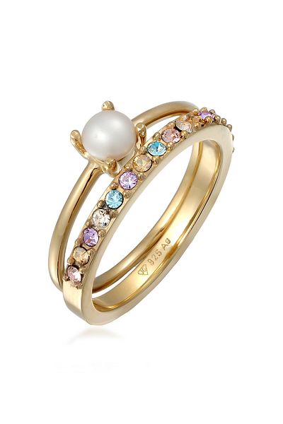 ELLI Ring Ringset Women Glass Crystals Xilion Cut Light Blue Light Purple 925 Sterling Silver Gold P