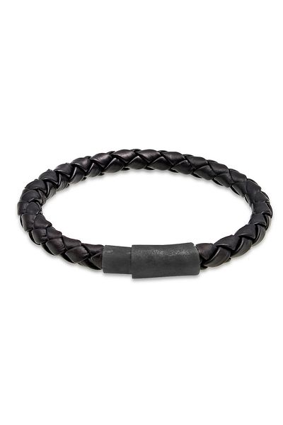 KUZZOI Bracelet Herren Echtleder Geflochten Magnet Basic 925 Silber
