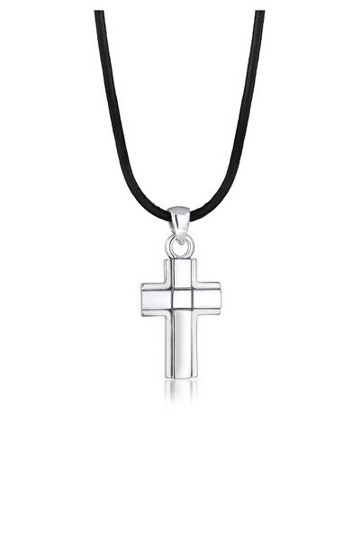 KUZZOI Necklace Kreuz Symbol Anhänger Echtleder Oxid 925er Silber