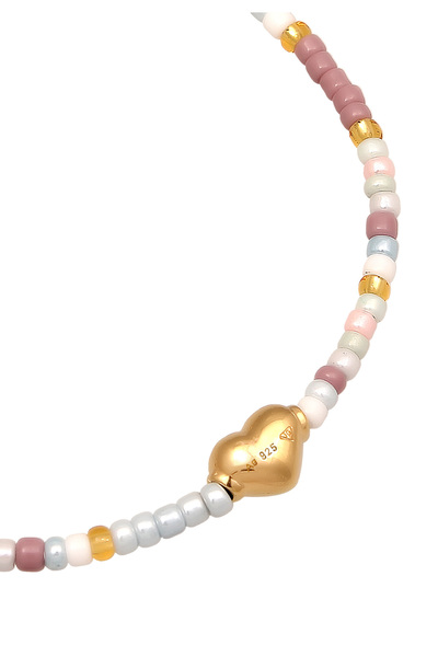 ELLI Dětský náramek s přívěskem ve tvaru srdce z korálků ze sterlingového stříbra 925, pozlacený