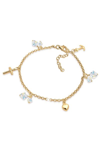 ELLI Bracelet Ladies Cross Heart Anchor With Crystals In 925 Sterling Silver