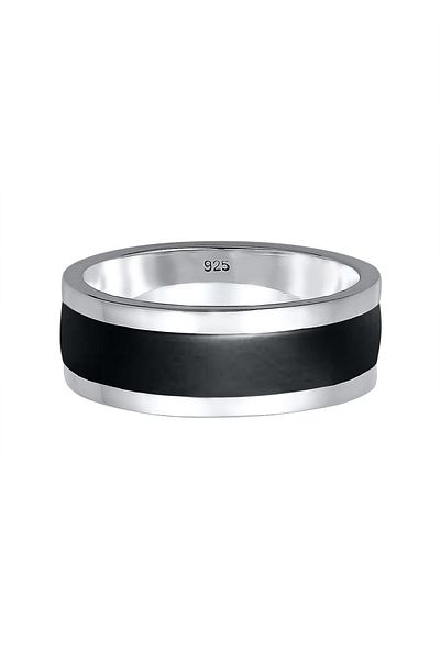 KUZZOI Ring Bandring Casual Geo Emaille Schwarz 925 Sterling Silber