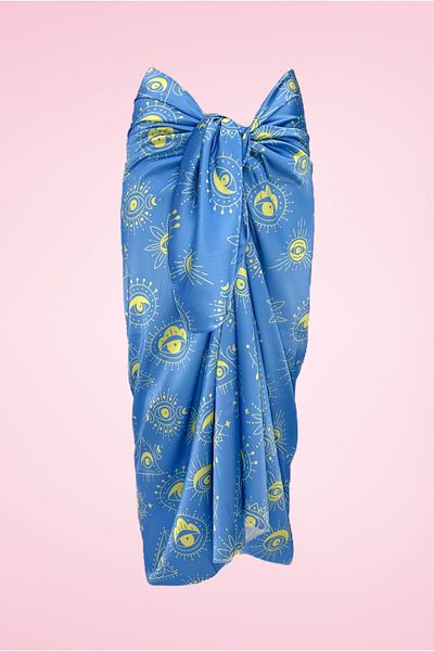 pistore Rochie de plajă pentru femei din satin lung cu model de ochi și cer galben albastru Noul sezon
