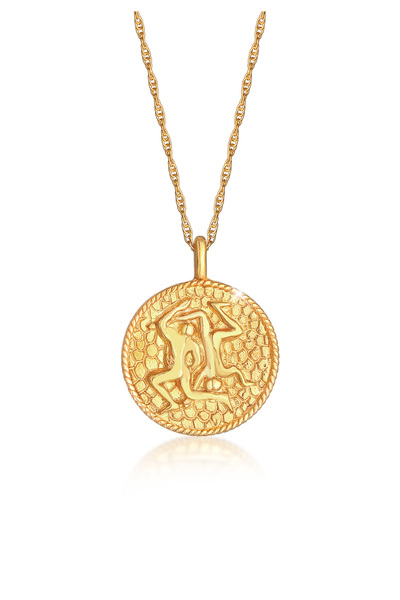 ELLI Halskette Sternzeichen Zwilling Münze in 925 Sterling Silber vergoldet