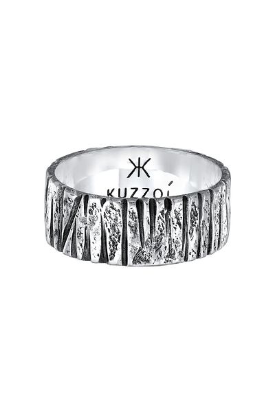 KUZZOI Ring Herren Bandring Struktur Gehämmert Organic Look Trend Aus 925 Sterling Silber